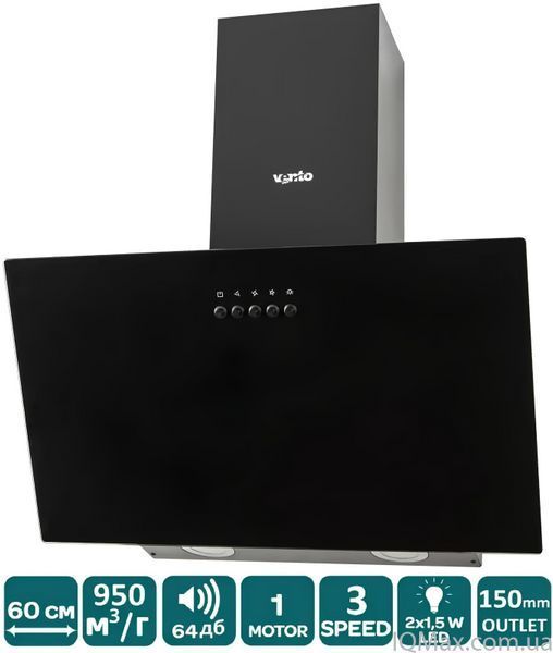 Кухонная вытяжка пристенная наклонная Ventolux MODENA 60 BK (950) PB 83313 фото