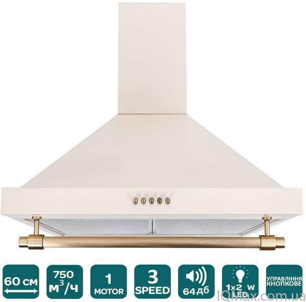 Кухонна витяжка пристінна камінна Ventolux LAZIO 60 IVORY/BZ (750) 77553 фото