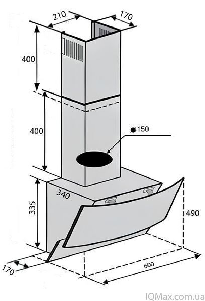 Кухонная вытяжка пристенная наклонная Ventolux WAVE 60 WH (900) TRC 84095 фото
