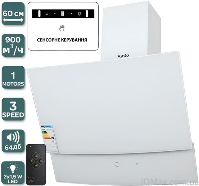 Кухонная вытяжка пристенная наклонная Ventolux WAVE 60 WH (900) TRC 84095 фото