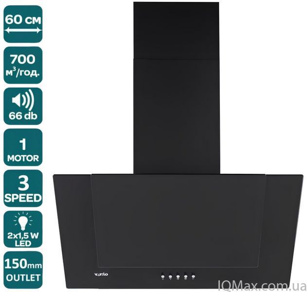 Кухонна витяжка пристінна нахильна Ventolux DIAMOND 60 BK (700) PB 77085 фото