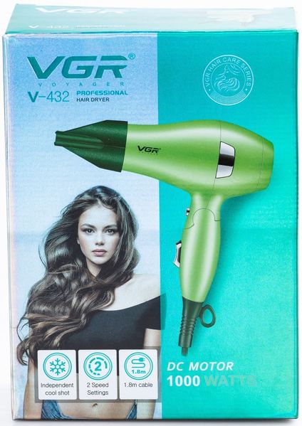 Фен для волосся дорожній VGR V-432 з концентратором зелений 84579 фото