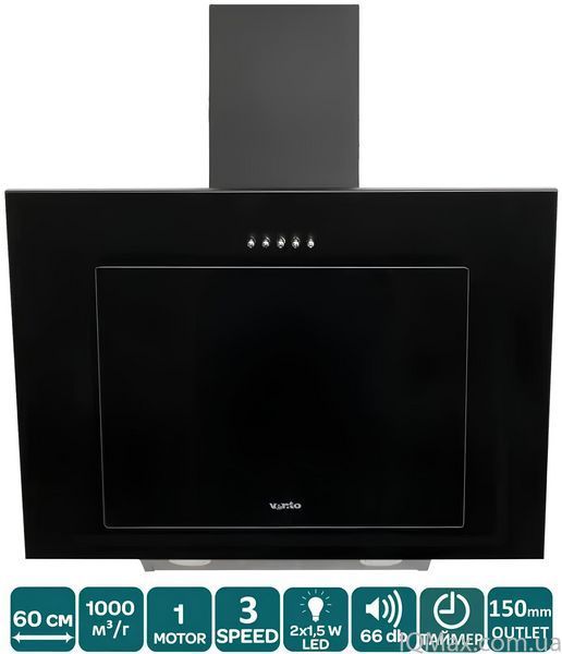 Кухонная вытяжка пристенная декоративная Ventolux FIORE 60 BK (1000) PB 85413 фото