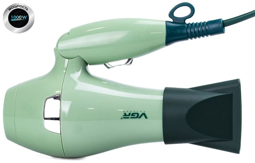 Фен для волос дорожный VGR V-432 с концентратором зеленый 84579 фото