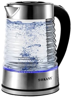 Электрочайник стеклянный Sokany SK-1027 бесшумный 2.2 л с подвесткой сталь 84517 фото