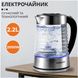 Електрочайник скляний Sokany SK-1027 безшумний 2.2 л з підсвіткою сталь 84517 фото 2