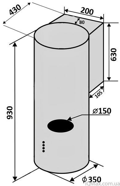 Кухонна витяжка декоративна пристінна Ventolux CILINDRO 35 BK (1200) TRC MM 85816 фото