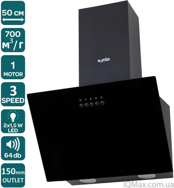 Кухонна витяжка пристінна похила Ventolux MODENA 50 BK (700) PB 83836 фото