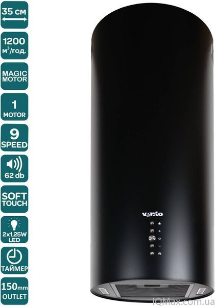 Кухонная вытяжка пристенная декоративная Ventolux CILINDRO 35 BK (1200) ST MM 85723 фото