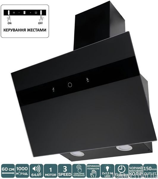 Кухонна витяжка пристінна похила Ventolux MIRROR 60 MBG (1000) TC MS 85503 фото