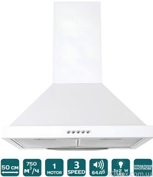 Кухонна витяжка пристінна камінна Ventolux LAZIO 50 WH (750) 76898 фото