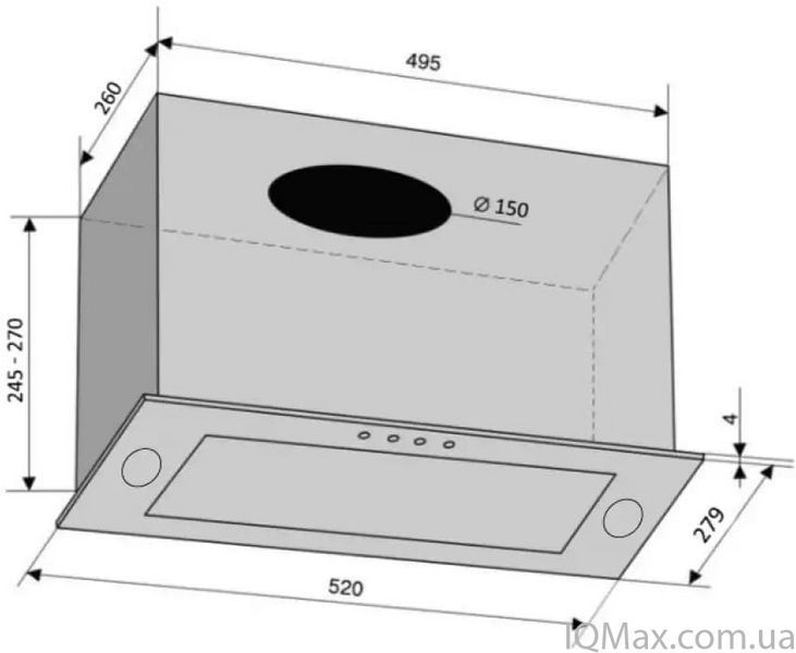 Кухонна витяжка вбудована Ventolux PUNTO 520/279 WG (1000) TRC MS 85613 фото