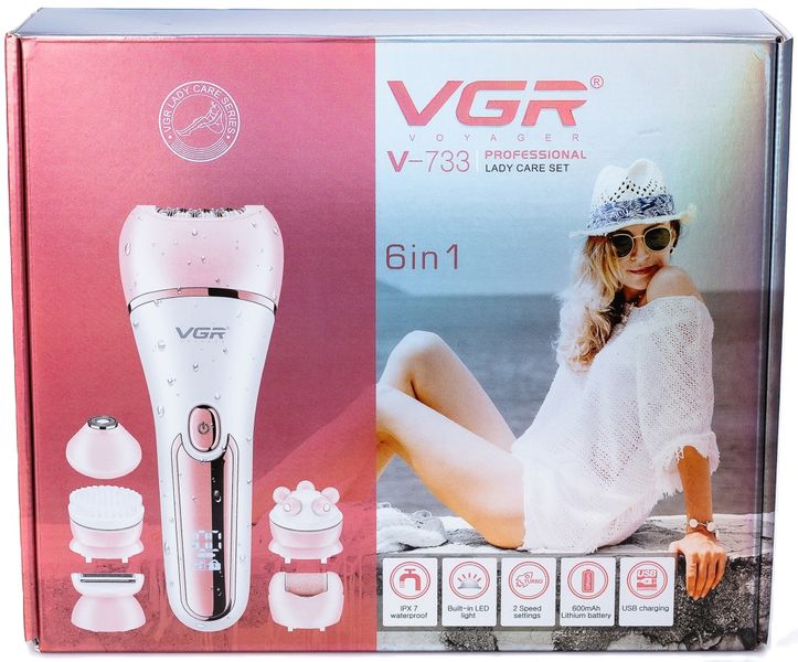 Епілятор для обличчя і тіла VGR V-733 акумуляторний 6 в 1 рожевий 84578 фото