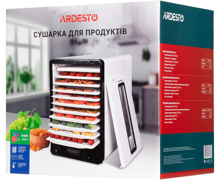 Сушарка для овочів та фруктів Ardesto FDB-1138 потужна на 10 піддонів 82953 фото